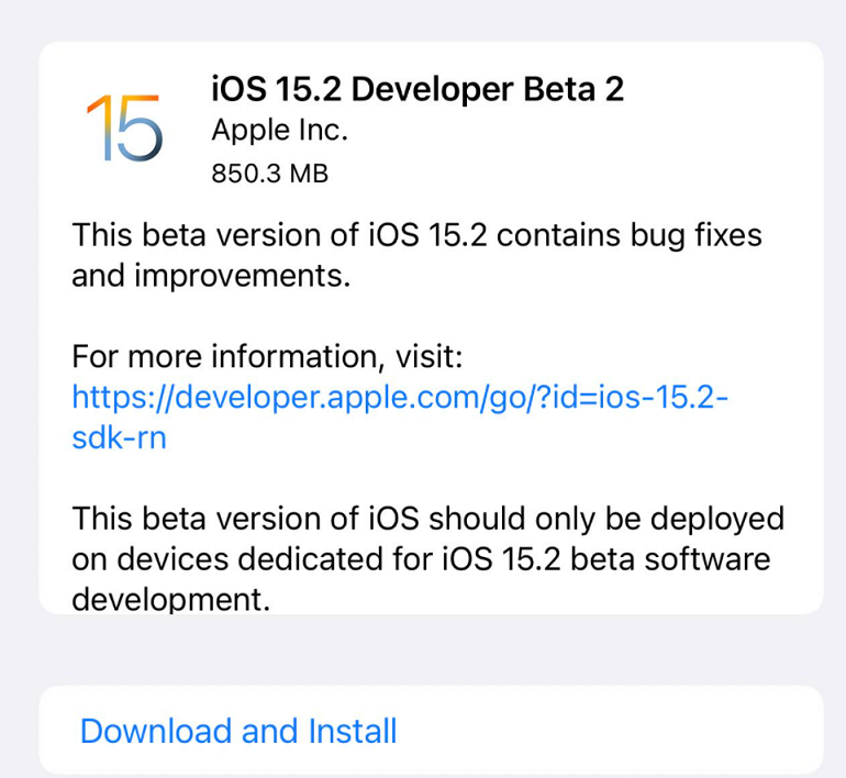 iOS 15.2 beta2测试版发布，新增四大功能、修复重要BUG