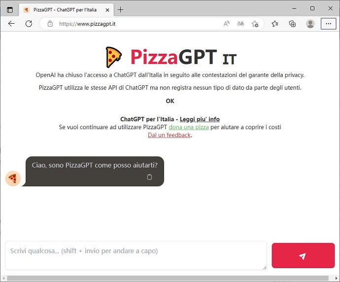 意大利封禁ChatGPT之后 PizzaGPT来了，国内免费用！