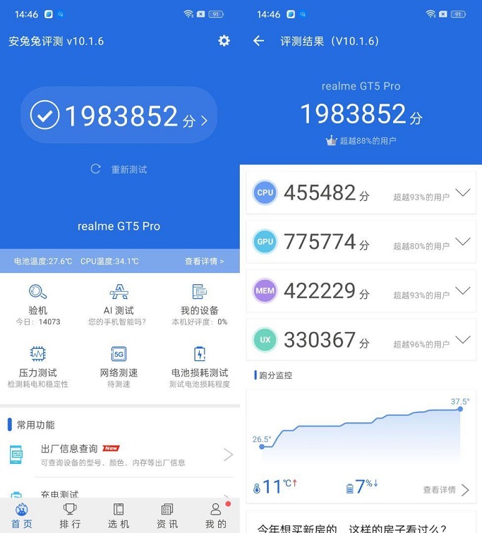 真我GT5 Pro跑分多少？搭载骁龙8 Gen3真我GT5 Pro安兔兔跑分